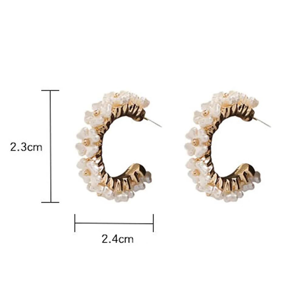 Latest Sweet Romantic Elegant White Flower Hoop Earrings | Stylish Shell Resin Delicate Pearl Flower Zircon Earrings | Trendy Versatile Jewellery