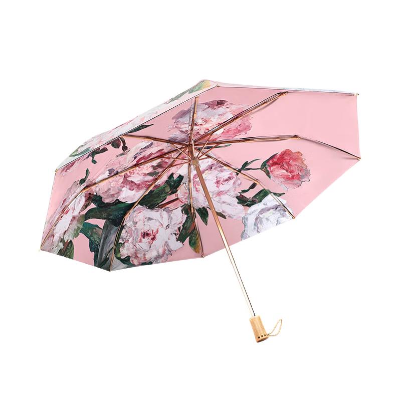 Nanqiao Double-Sided Floral White Rose Five-Fold Sun & Rain Umbrella