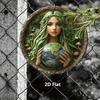 Vintage Earth Metal Wall Art Round Green Haired Woman Globe Home Decor Halloween Gift