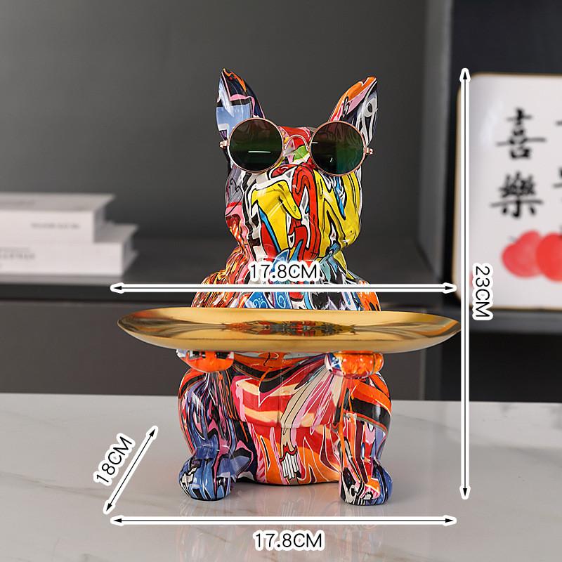 Graffiti Bulldog Desktop Storage Statue, Animal Sculpture, Living Room and Office Decoration, Resin, Modern Home Decoration