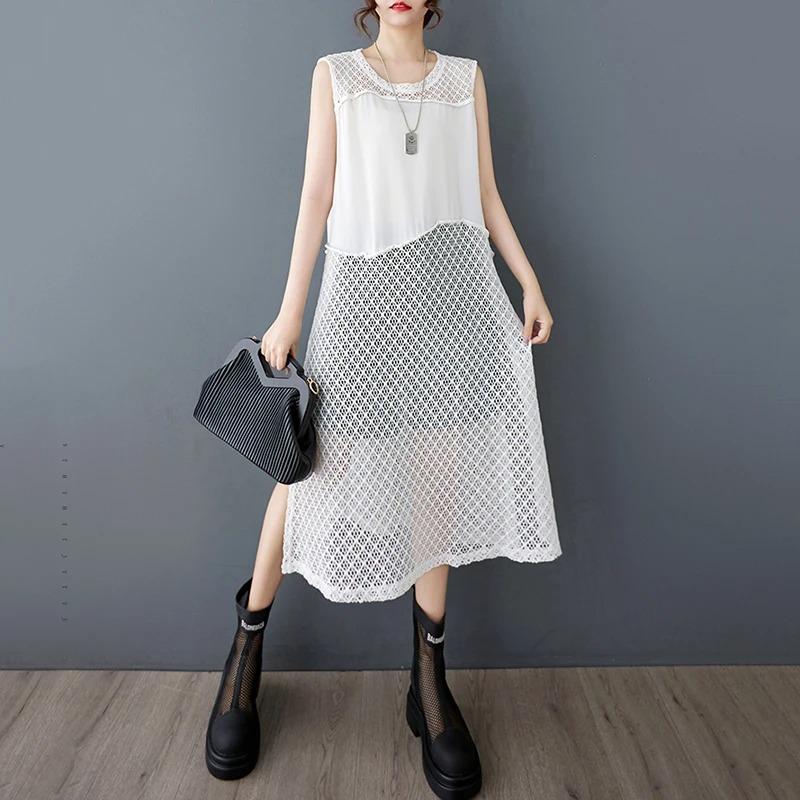 

Платье без рукавов XITAO с неровным подолом, повседневное ZMY1213 One Size белый