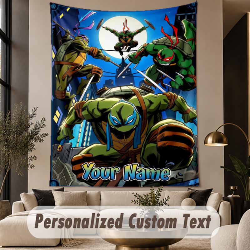 Custom Text Printed Tapestry Teenage Mutant Ninja Turtles Pattern Large Wall Hanging Indoor Room Decor