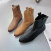 Johnature Retro Dame Korte Støvletter Ekte Skinn Ensfarget Sko Håndlagde Rund Tå Glidelås Bak Ankelstøvletter