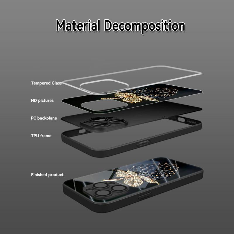 Schwarze Erdbeer-Muster Gehärtetes Glas Material Handyhülle Für iPhone 17 16 15 14 13 12 11 Pro Max Plus 16E 17Air XR XS X Hülle