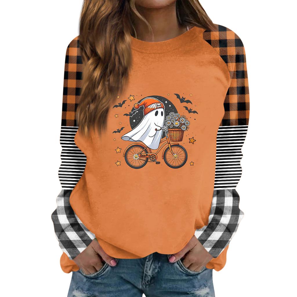 Women's Halloween Print Long Sleeve T-Shirt Round Neck Casual Top