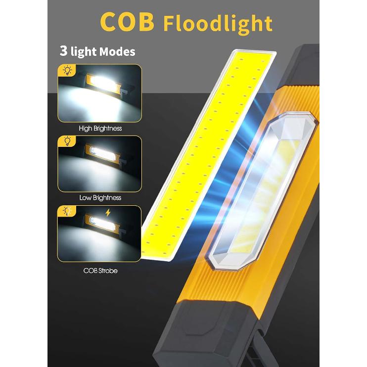 Work Light, 2800LM LED Work Light, Rechargeable Underhood Work Light, Magnetic Worklight, 3 Modes Bright Mechanic Light with Magnetic Base, Hook for