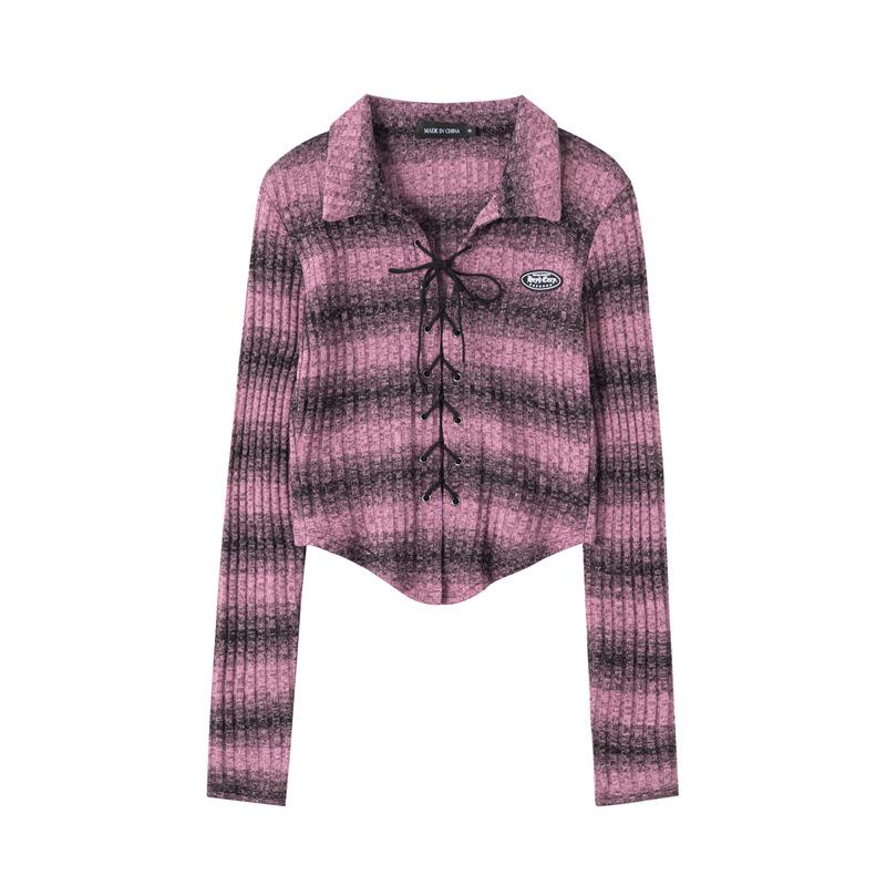 

Женский облегающий полосатый топ с длинным рукавом и перекрестной завязкой HeyHenry - Весенняя коллекция Large розовый