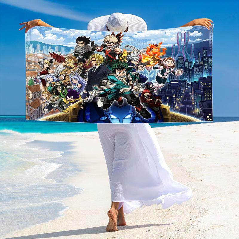 Anime Hero Academia Print Beach Towel, Large Soft Quick Dry Towel for Beach Camping Swimming