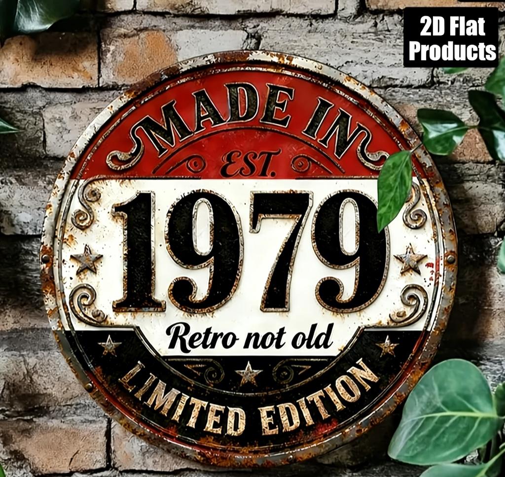 Hergestellt in Retro Nicht Alt D Flach Rund Metallschild Limitierte Auflage Vintage Rustikal Wanddekor für Zuhause Bar Café
