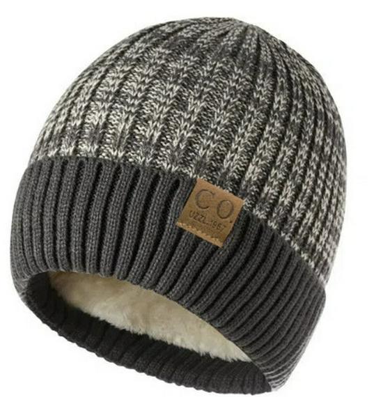 Men's Winter Thickened Warm Knit Hat - Velvet-Lined Wool Black Hat for Boys