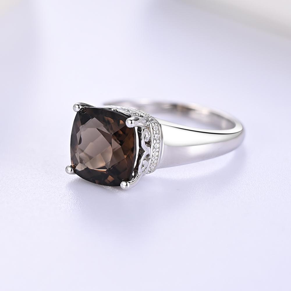 Simple Design Ring with Natural Smoky Quartz Cushion 10mm 925 Sterling Silver Fine Jewelry Women Nice Gift