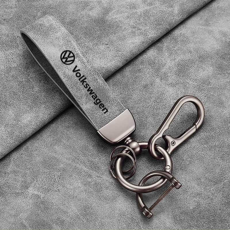 VW Logo Car Key Chain Metal/Leather Keyring Auto Interior Accessorie For Volkswagen RLine Golf Amarok T5 ID3 Tiguan Polo Arteon Mc9