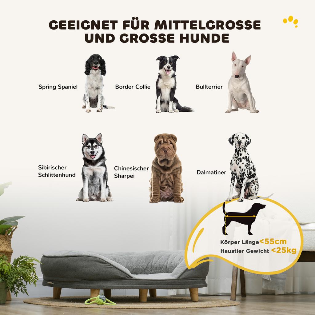 Dog Bed for Dogs Up to 25 kg, Removable Cover, Non-Slip Feet, 90 x 78 x 25 cm, Gray