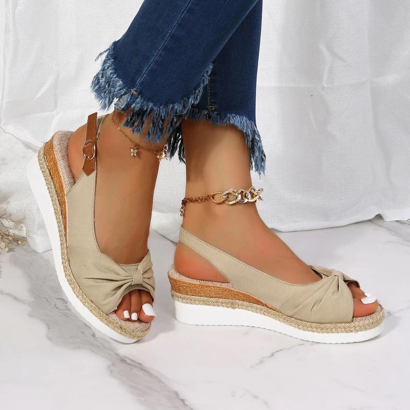 Fashion Buckle Peep Toe Women Sandals Wedges Comfort Lightweight High Heels Wear-resistant Women Office Wedding Sandals