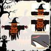 Halloween Window Decoration Wooden Hanging Door Sign, Scarecrow Pumpkin Wizard Ornament, Trick or Autumn Holiday Wall Decor Treat Plaque, Rustic Party