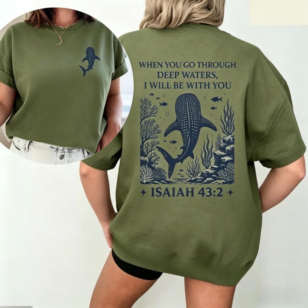 T-shirt Requin-Baleine Chrétien Isaïe 432 Verset Biblique Océan Foi T-shirt Cadeau Chrétien Vêtements Femmes Unisexe Mode Hauts en Coton