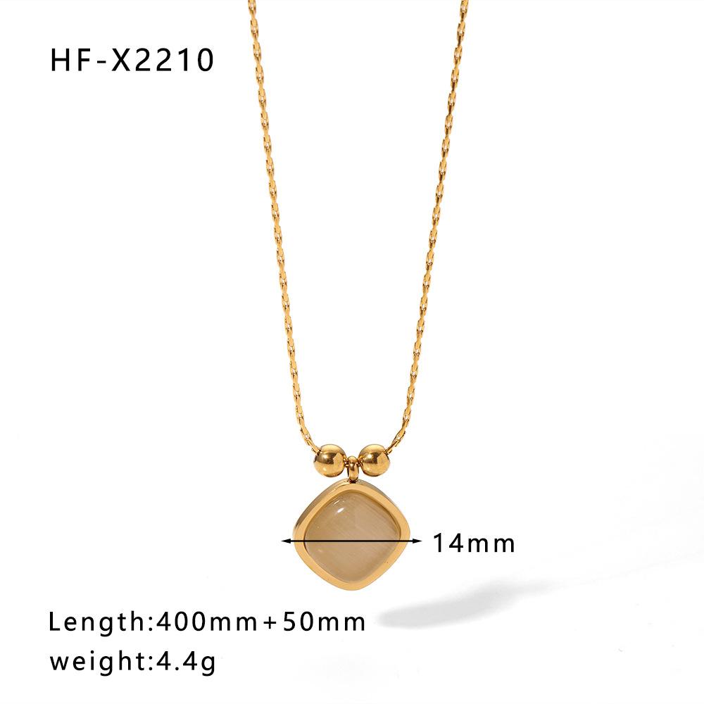 Stainless Steel Cat Eye Pendant Necklace For Women Gold Color Link Chain Neck Accessory