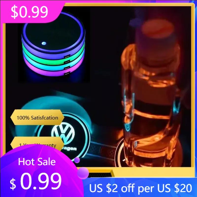2025 Hot New 7 Color LED Car Cup Holder Light Luminous Coaster Water Cup Pad For VW Volkswagen Polo Jetta Golf Beetle CC GTI Gol