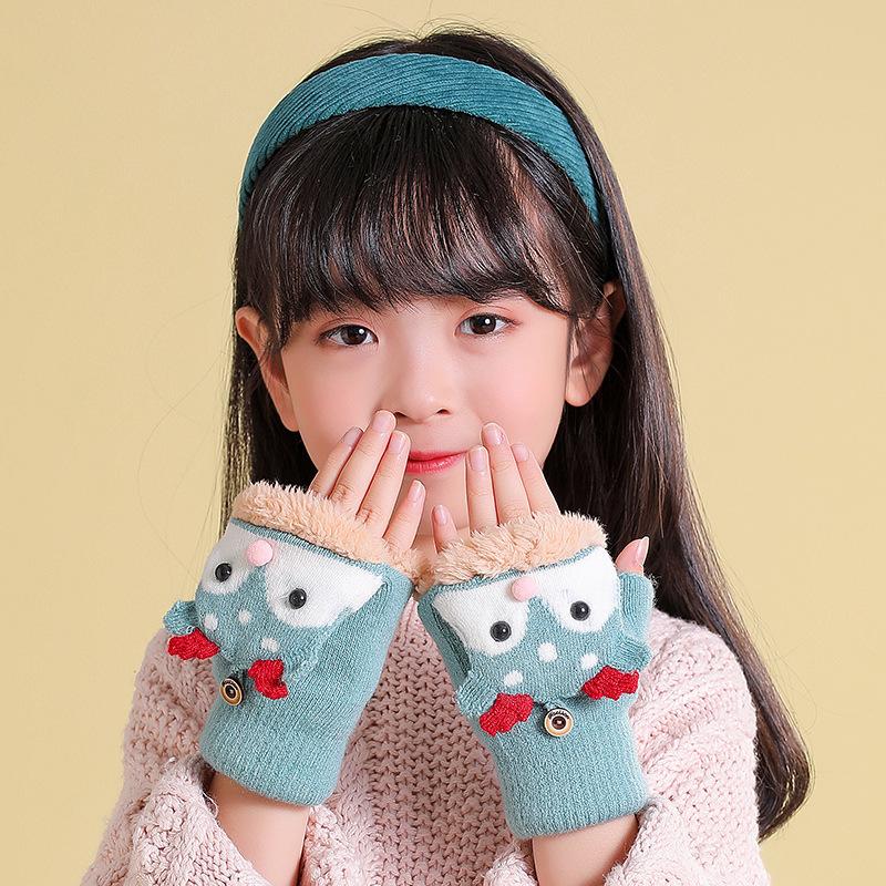 Children's small gloves baby half finger cover girls and boys thickened warm windproof five fingers foreign style Christmas