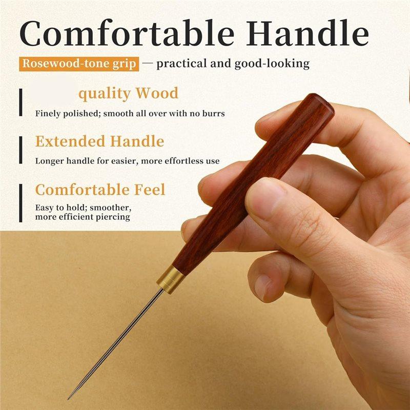 A84E-Leather Sewing Awl With Wooden Handle, 3 Sizes Scratch Awl Tool For DIY Craft, Leather Punching Stitching