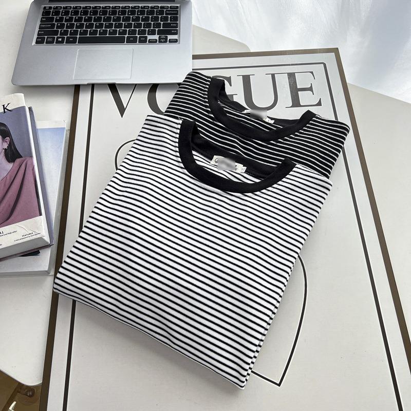 Plus Size Women Vintage Striped Thick Thermal Long Sleeve Base Warm T Shirt