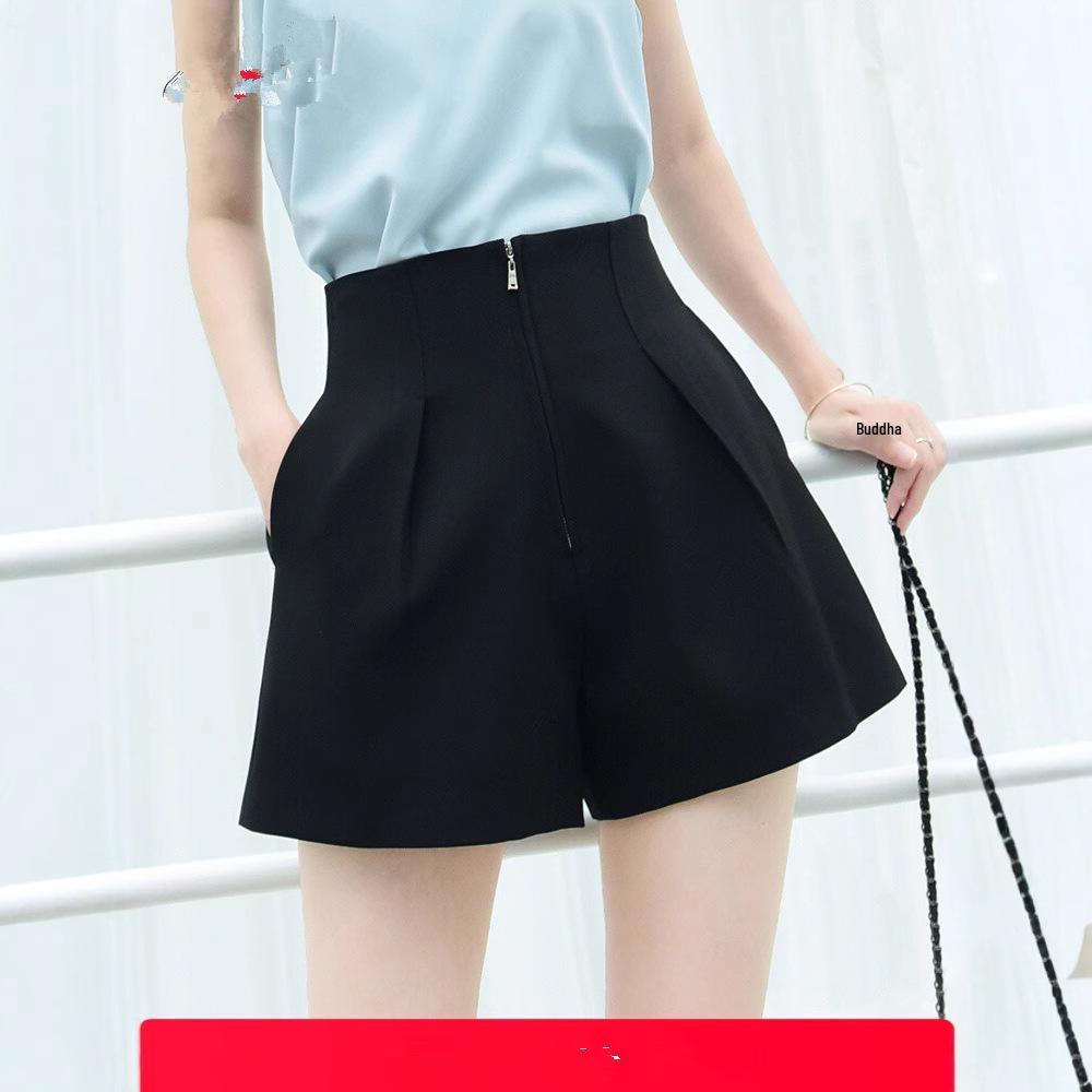 

Korean Style High Waist A-Line Shorts with Front Zipper - Casual Summer Loose Fit 3XL