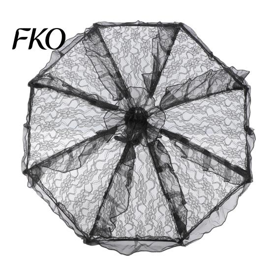 Mesh Splicing Lace Umbrella Vintage Gothic Umbrella, Black Bridal Parasol for Halloween Rainproof Witch Cosplay, Wedding Decoration, Stage Performance