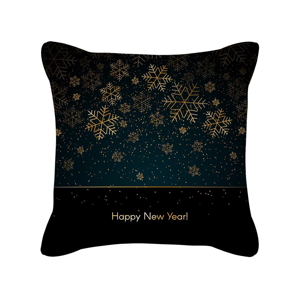 New Black Gold Christmas Pillow Cover New Snowflake Letter Peach Skin Sofa Cushion Cover