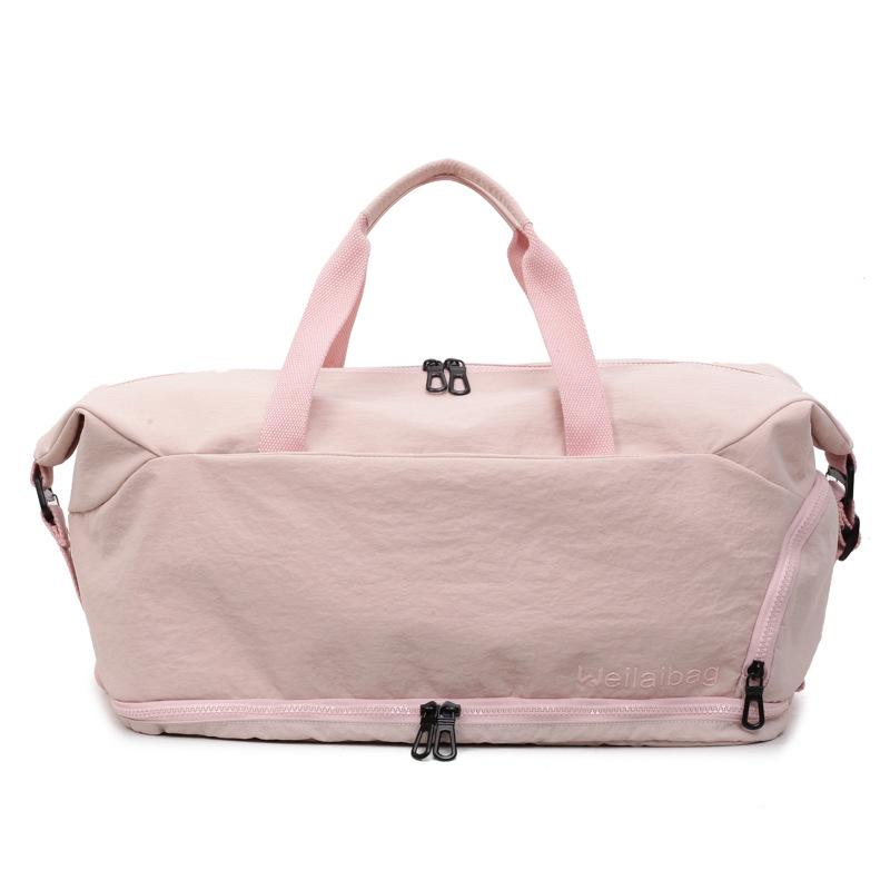 Раскладывающаяся спортивная сумка большой вместимости, портативная, на плечо, для коротких поездок, с разделением на сухое и влажное, корейская версия, спортивная сумка-даффл, женская розовый