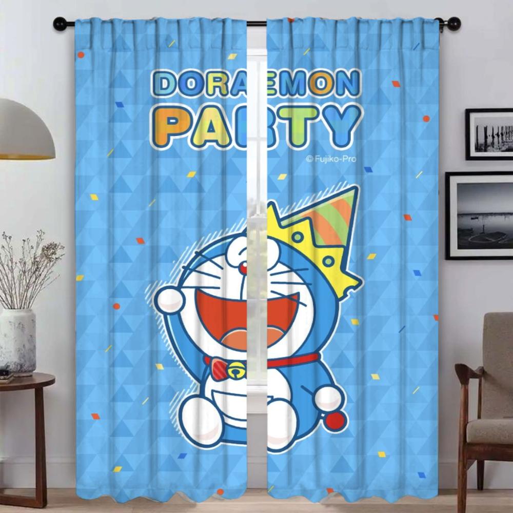 Doraemon Zasłona Zaciemniająca do Pokoju 2 Panele Zasłony Wnętrza Domu Tiul do Sypialni Dekoracja Halloween Przegroda Żaluzje Salon