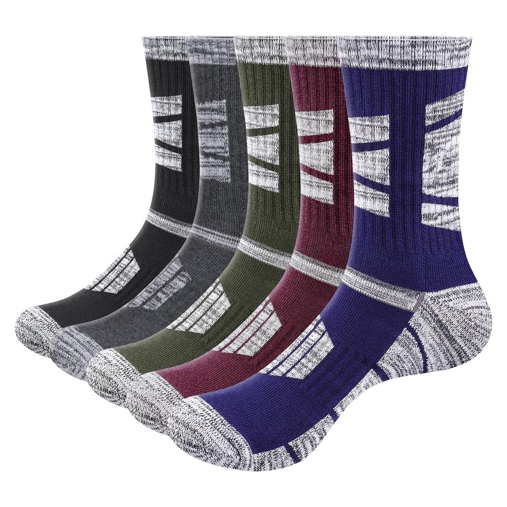 YUEDGE Crew Socks with Thick Cotton Cushioning for and Sizes 5 Pairs Men's Breathable, Sweat-Wicking, Odor-Resistant Sports, Hiking, Work, 27-29cm,