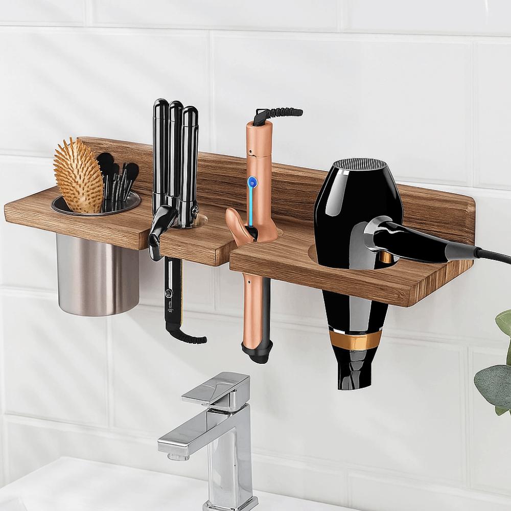 Space Saving Hair Dryer Holder Wall-Mounted Curling Iron Shelf Toilet Blower Holder for Home