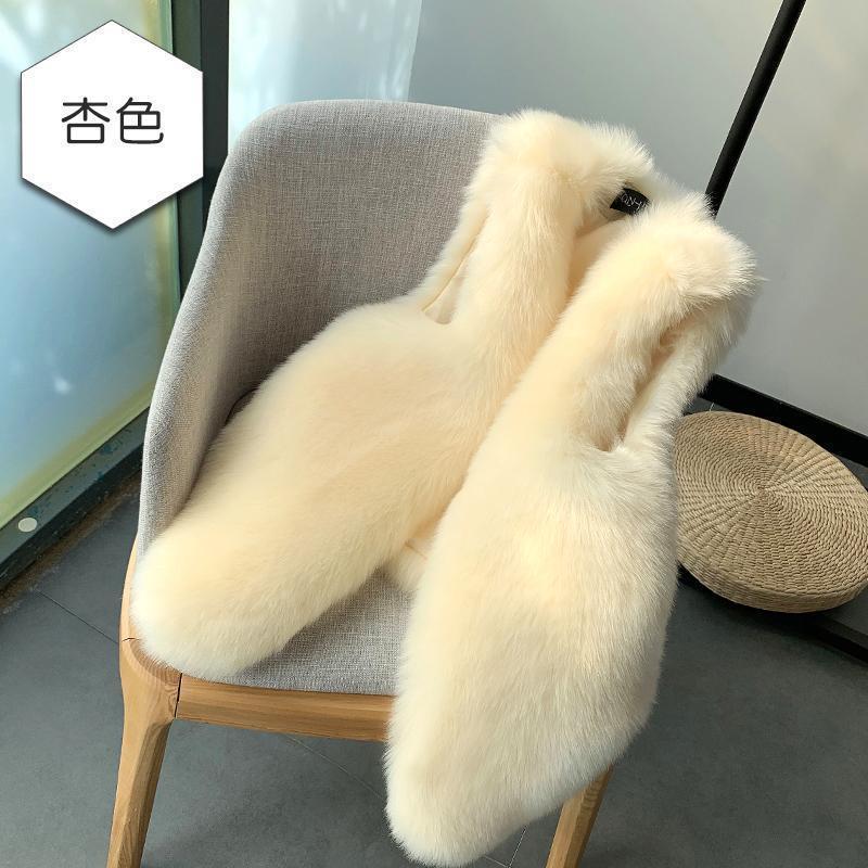 

Осень и зима новый жилет из искусственного лисьего меха женская мода утолщенное пальто пушистый жилет S абрикосовый