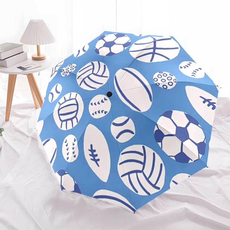 1pc Sports Balls Automatic Open/close Umbrella, 8-Rib Sturdy Structure, Portable Travel Umbrella, Parties, Everyday Use, 15