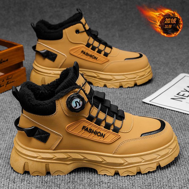 Winter velvet high-top Martin boots men s British retro tooling shoes thick-soled thickened warm cotton shoes short boots trendy shoes 44