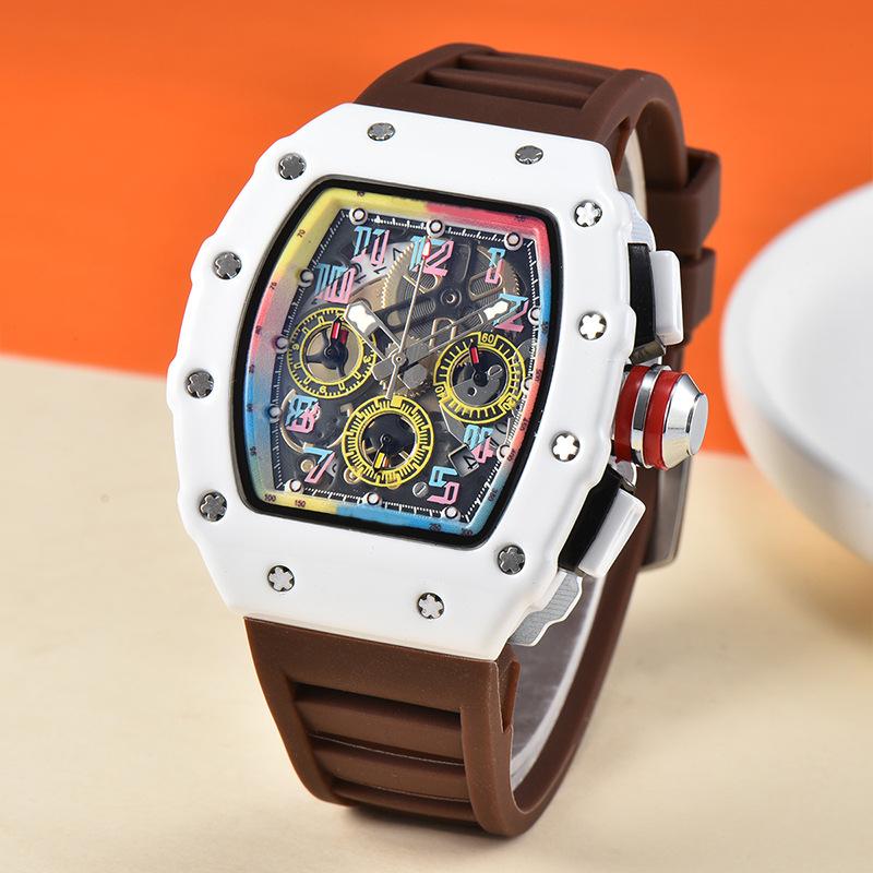 Barrel-shaped colorful hollow versatile men's quartz watch spot fashion sports hollow quartz men's watch wholesale