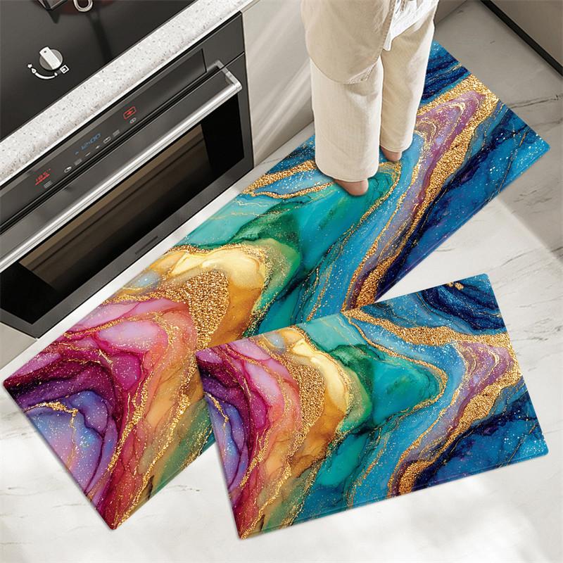 Abstract Print Kitchen Rug Set Absorbent Non-slip Soft Flannel Sponge Floor Mat For Bathroom Doormat Runner Carpet