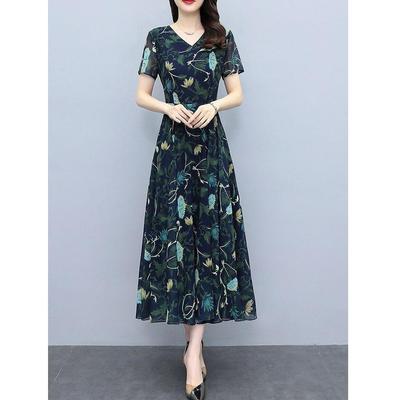 Floral Print Plus Size Slimming Long Dress for Chubby Women - New Summer Style