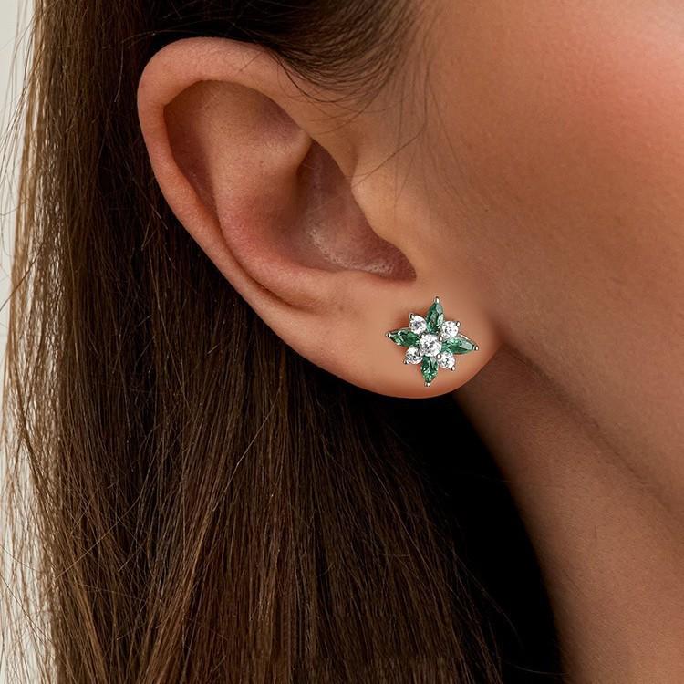 Aomori Sterling Silver White Gold Plated Emerald Zircon Four-Leaf Clover Earrings for Women 925 Silver