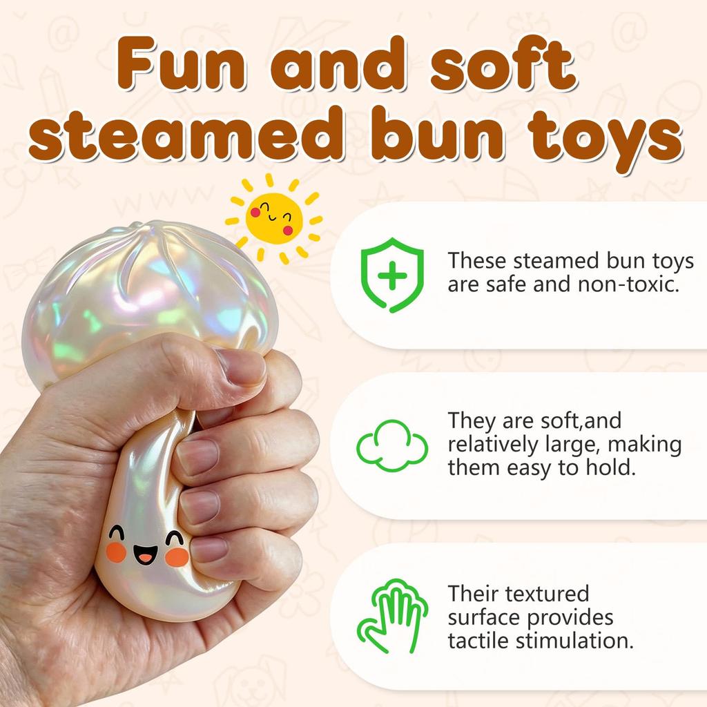 Glitter Dumpling Squishy with Steamer Box, Stress Relief Squeeze Fidget Toy, Glitter Mystery Dumpling Relaxation Toy for Adults, 5 Color Options