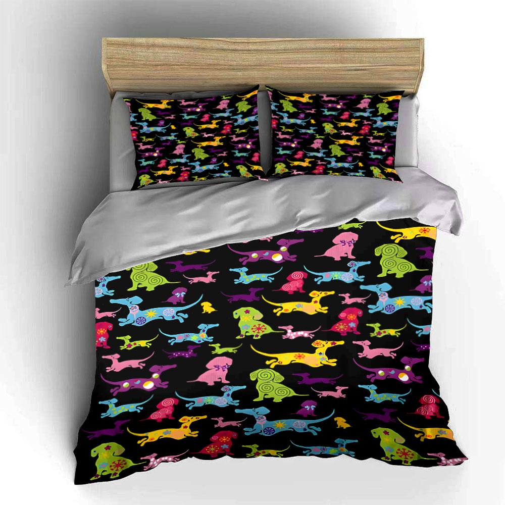 Colorful Dog Pattern Set Multiple Sizes Kid'S And Adults' Bedroom Exquisite 3Pc Bedding Set, Gift