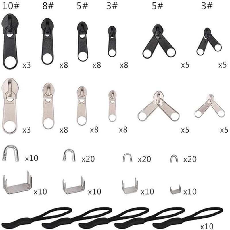 197-Piece Zipper Repair Kit with Pliers for Sleeping Bags, Jackets, Tents, Luggage, and Backpacks