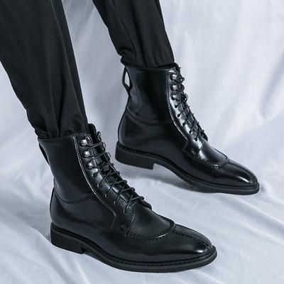 Winter New Luxury Motorcycle Boots Point-Toe Leather Boots Men Business Chelsea Boots Men Style Ankle Boots Riding Boots Lace-up