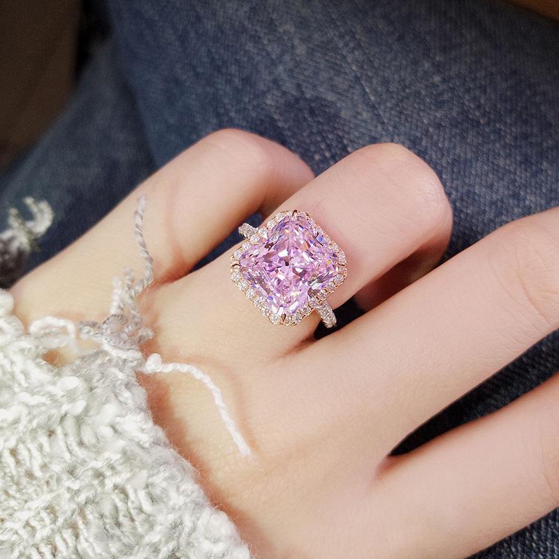 Pink square ring necklace, classic high-end luxury ring necklace set, high-end accessories for dinner parties.