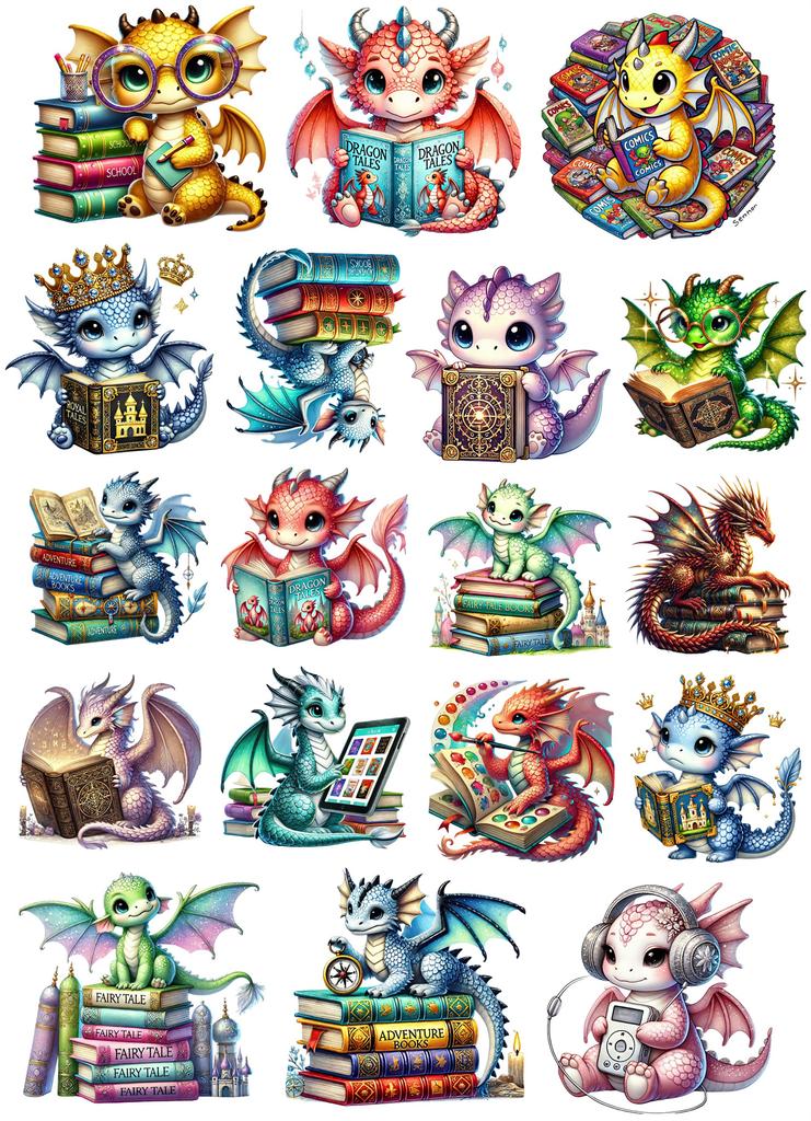 18pcs Self-made Cute cartoon dragon reading Stickers DIY Stickers Diary Album Decoration Scrapbooking Waterproof Mobile Phone