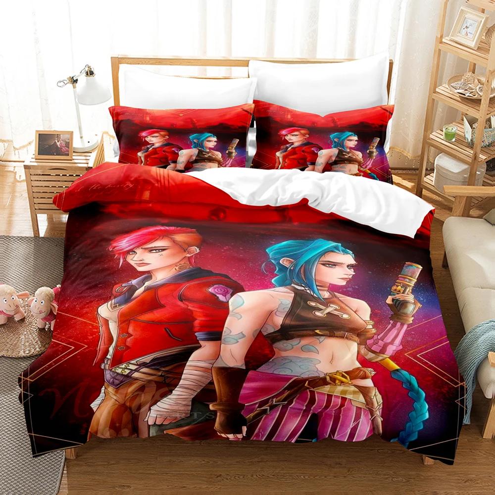 Arcane JinX Bedding Set 3D Anime Polyester Duvet Cover Sets Gift for Friends Queen King Size Bedding Sets Game Arcane Bedding