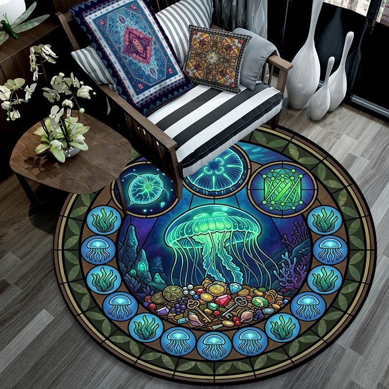 Underwater Treasures Round Area Rug Under Office Chairs Bedroom Living Room Home Decor