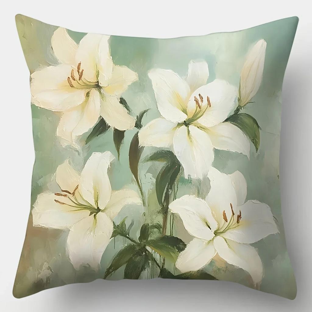 Home Decor Floral Lily Pattern Decorative Pillow Covers Cushion Cover Suitable For Sofa Bedroom Car Pillow Cover