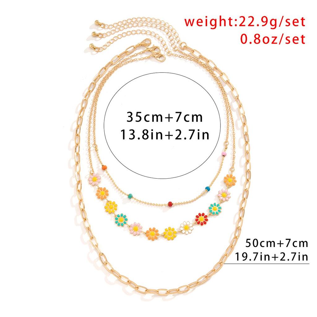 3Pcs/Set Kpop Sweet Colorful Flower Daisy Clavicle Chain Necklace Women Wed Bridal Elegant Sunflower Beads Choker Neck Jewelry