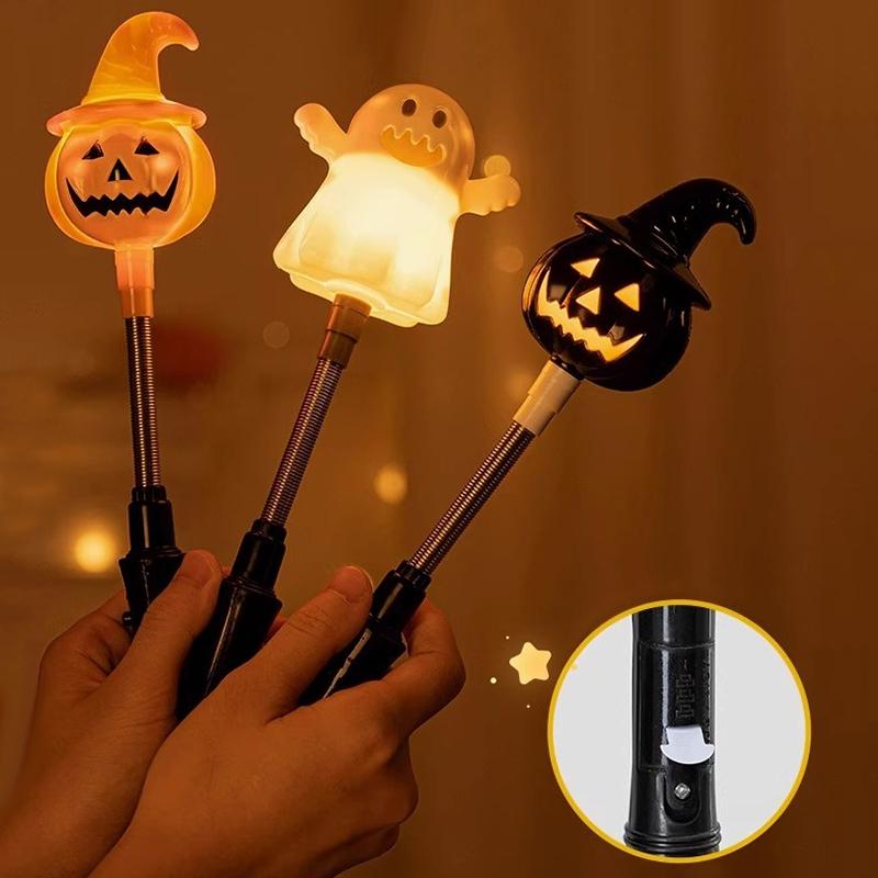 Pumpkin Glowing Shake Stick Cute Ghost Hand Crank Stick With Led Light Halloween   Party Decor Guests Gifts